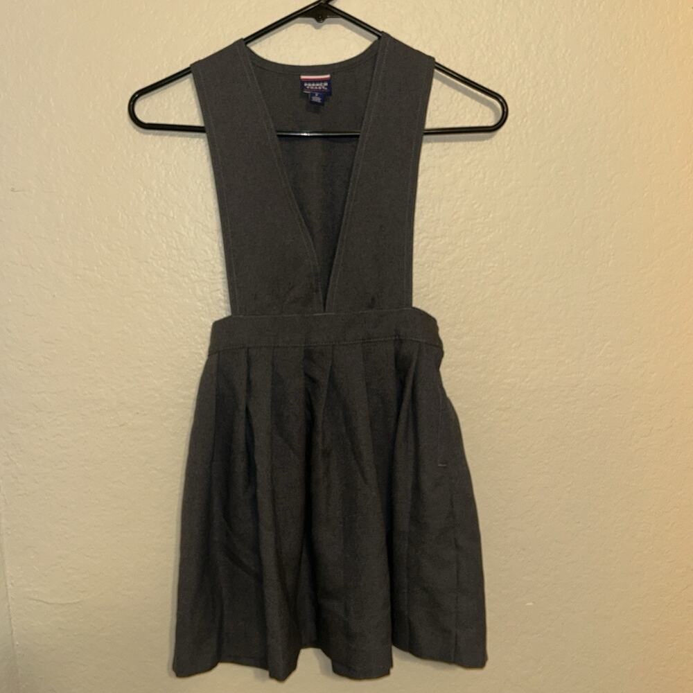 French Toast Girl’s Gray Pinafore V-Neck Pleated School Uniform Dress W Pockets